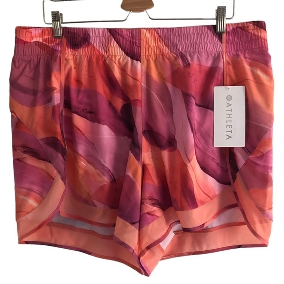 Athleta Printed Mesh Racer Run Shorts 4” Size 1X Pink Orange - Picture 2 of 14